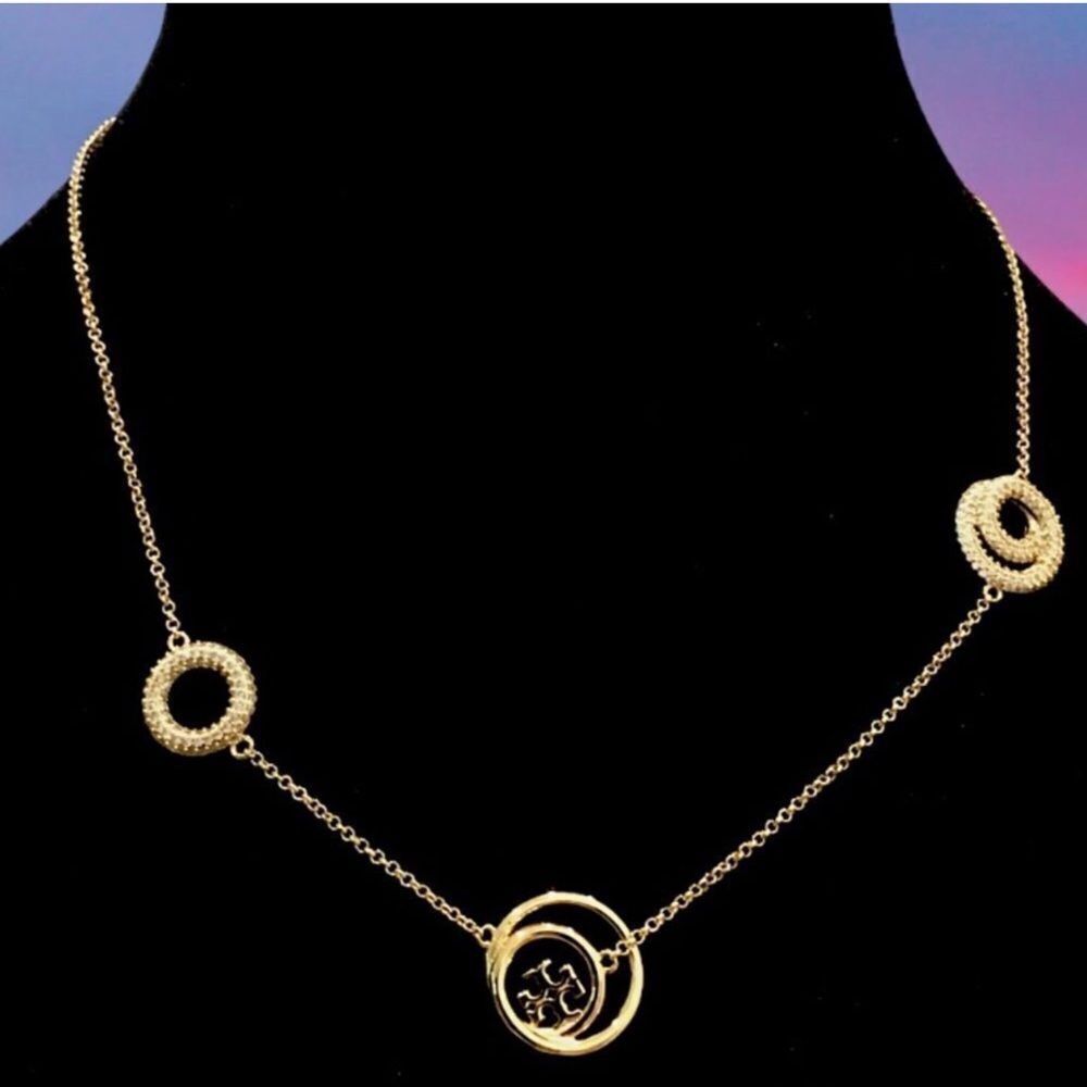 TORY BURCH MILLER DOUBLE CIRCLE PAVE NECKLACE